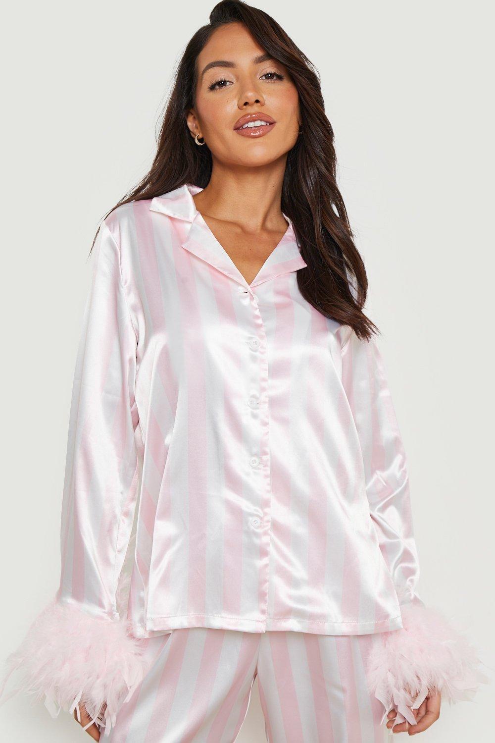 Boohoo pink satin online pyjamas